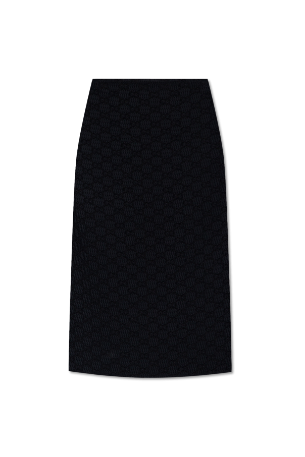 Gucci Black Silk Pencil Skirt with Black Gold GG Belt